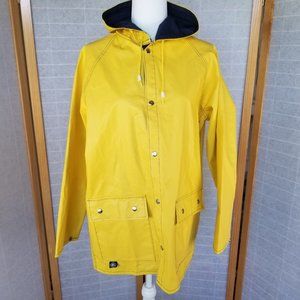 Men's Yellow Hooded Rain Slicker Vinyl PVC